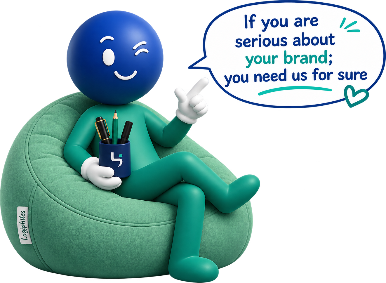 The Logiphiles mascot: if you're serious about your brand, you need us for sure.